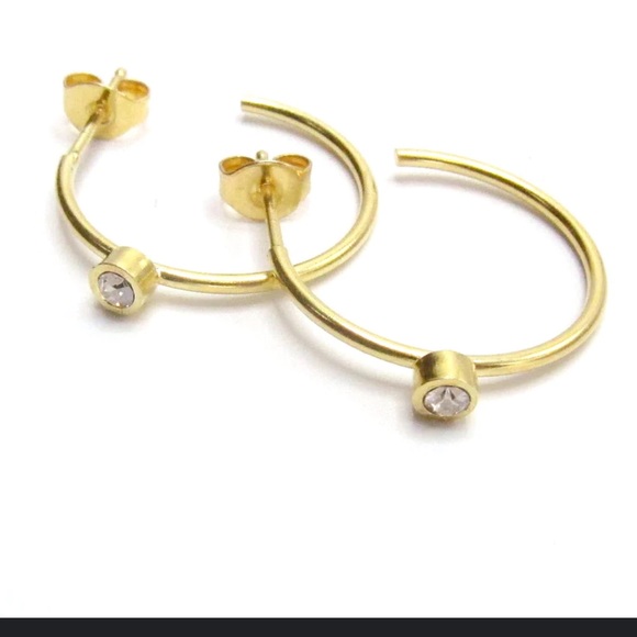 NWT Gold Overlay on STERLING SILVER 0.50 CARAT‎ CZ LARGE ROUND HOOP EARRINGS. - Picture 3 of 3